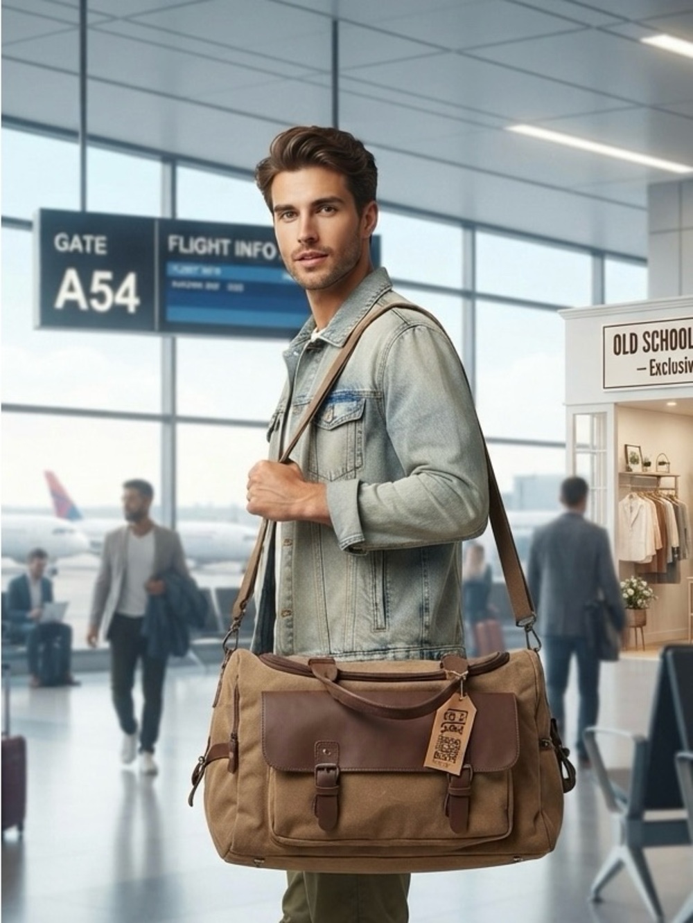 Old school styled. Canvas Duffel Bag in Brown - Travel Weekender Bag